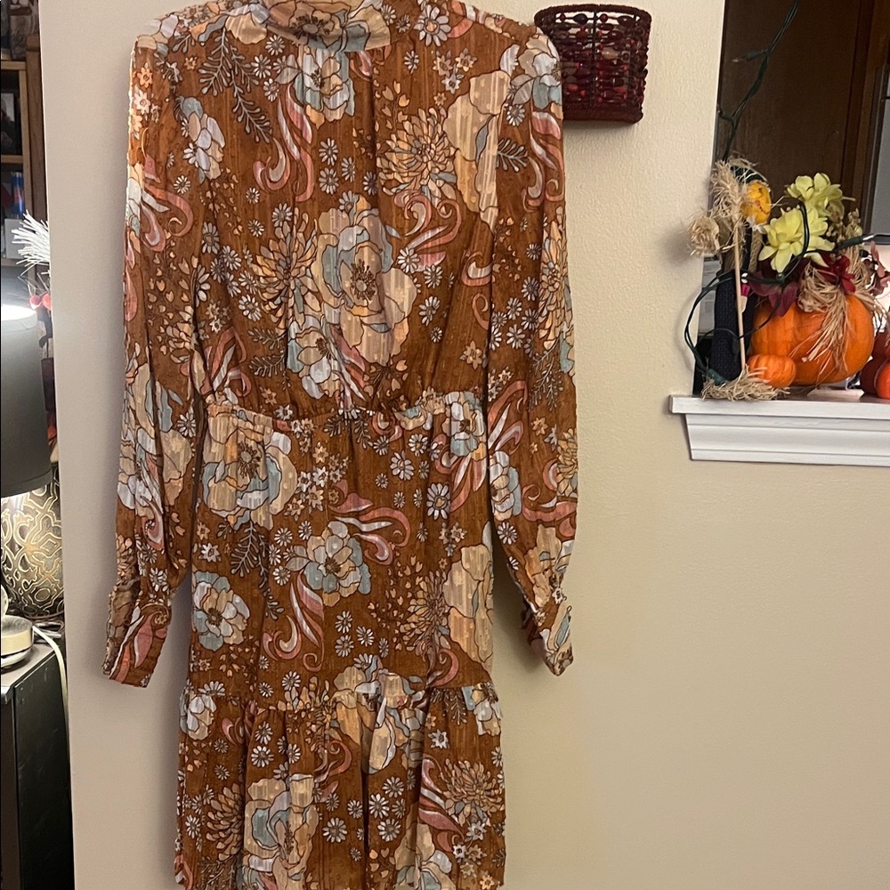 Ryegrass Floral Brown Long Sleeve Dress Size M